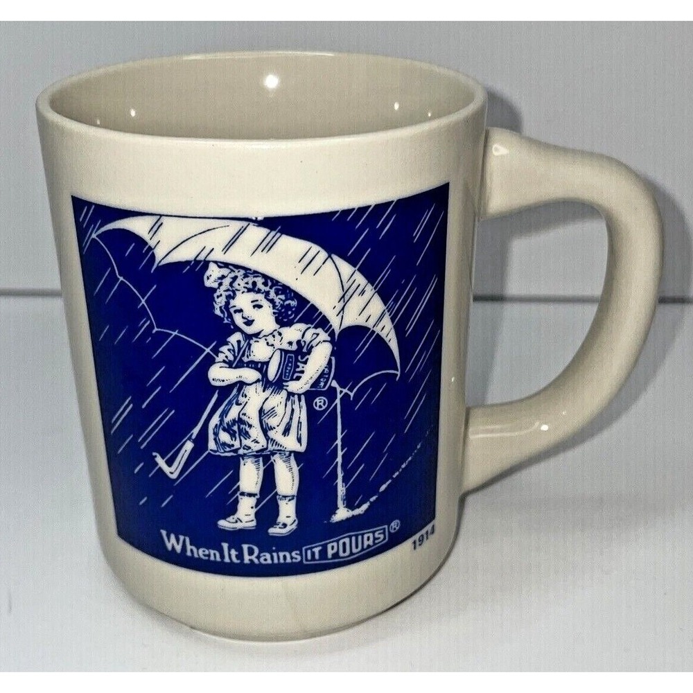 VINTAGE MORTONS SALT 1914 UMBRELLA GIRL ADVERTISING COFFEE MUG CUP‎